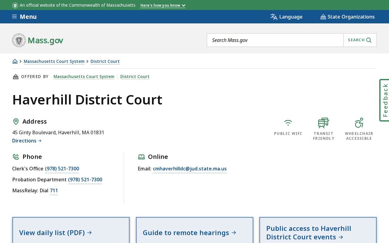 Haverhill District Court page for Haverhill warrant records