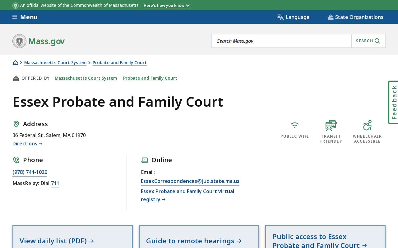 Essex Probate and Family Court registry page for Essex County municipal warrant records