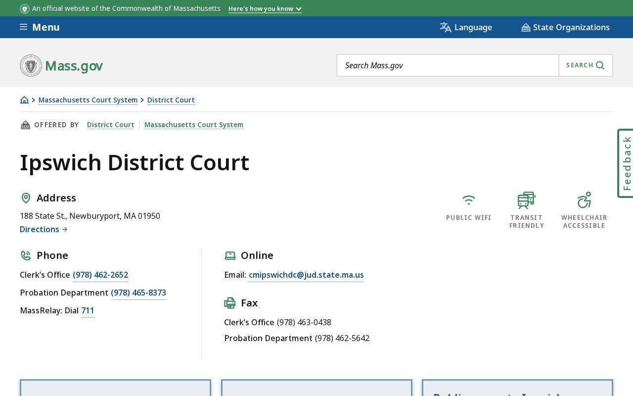 Ipswich District Court page for Essex County municipal warrant records