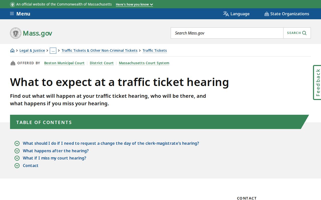 Massachusetts traffic ticket hearing outcomes page for Essex County traffic warrant records