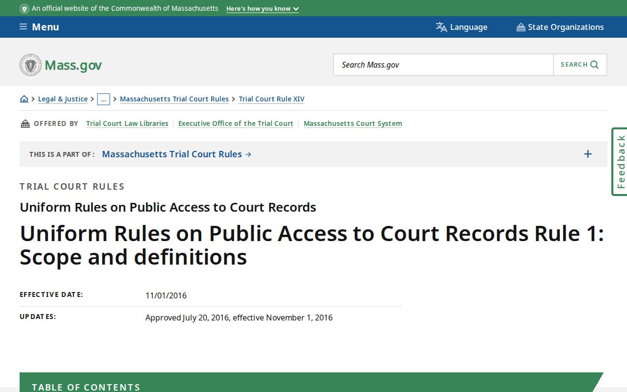 Massachusetts court access rule page covering Essex County warrant records restrictions