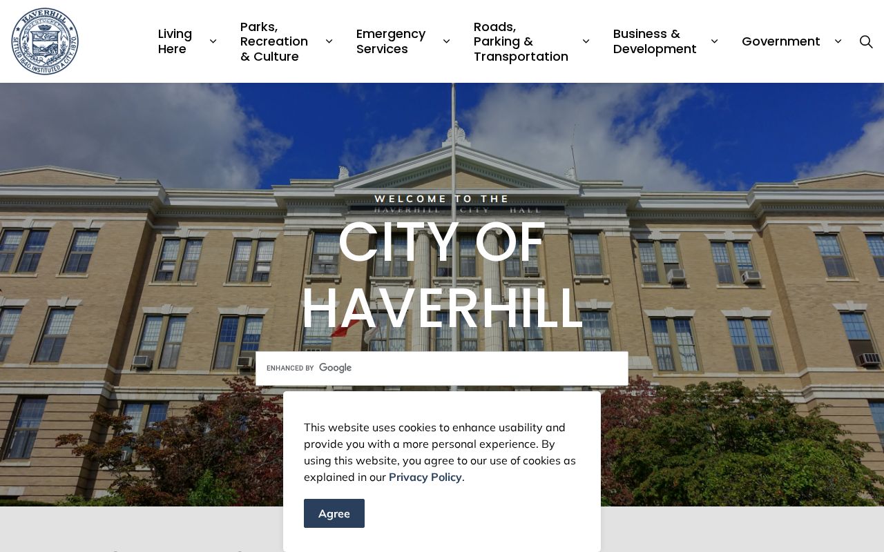 Haverhill city hall page used for Haverhill warrant records questions