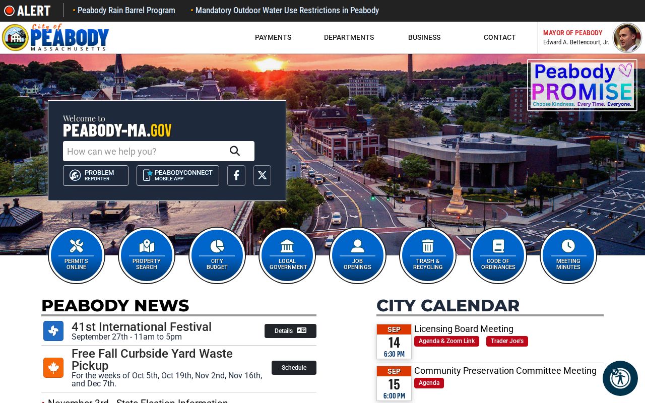 Peabody city page used for Peabody warrant records questions