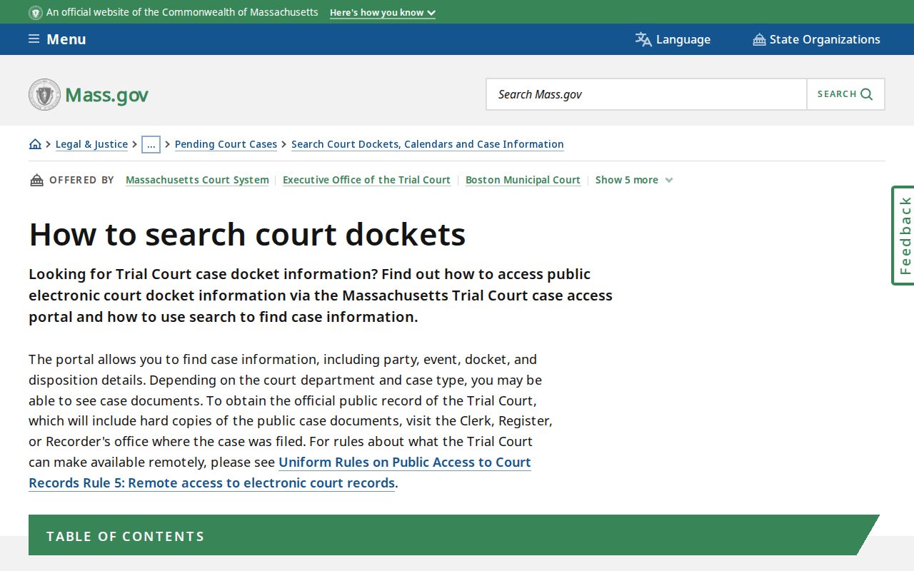 Essex County warrant records search instructions page showing court department fields